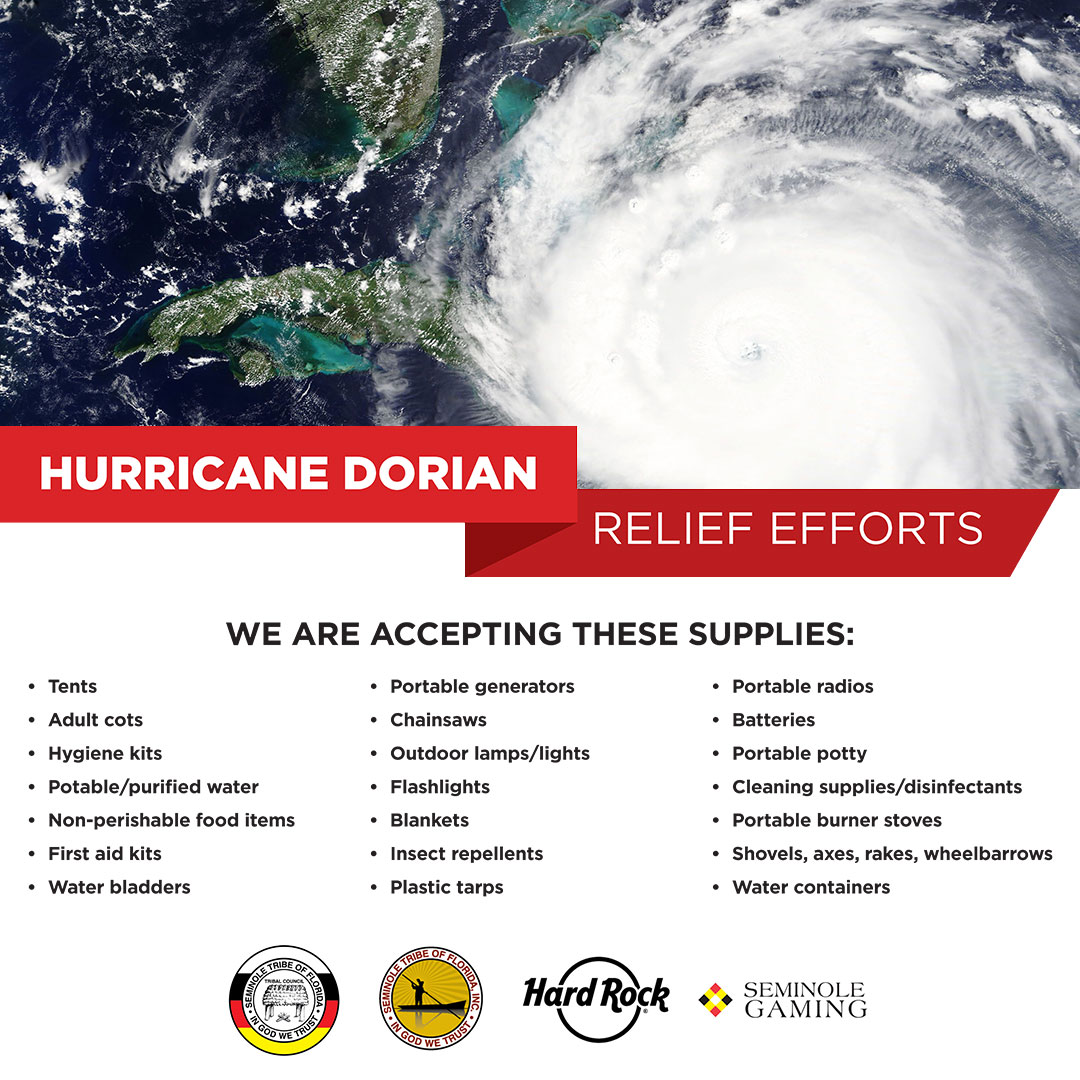 Hurricane Dorian Relief Efforts | Seminole Hard Rock Hollywood Blog